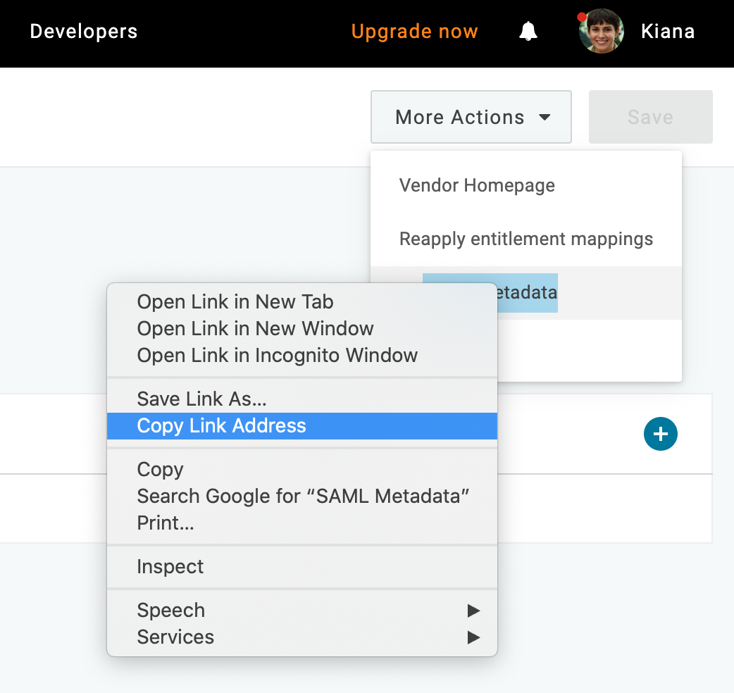 OneLogin admin - SAML Metadata