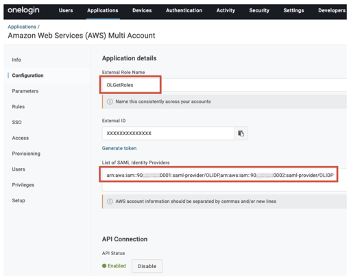 OneLogin admin - AWS Configuration (screenshot)