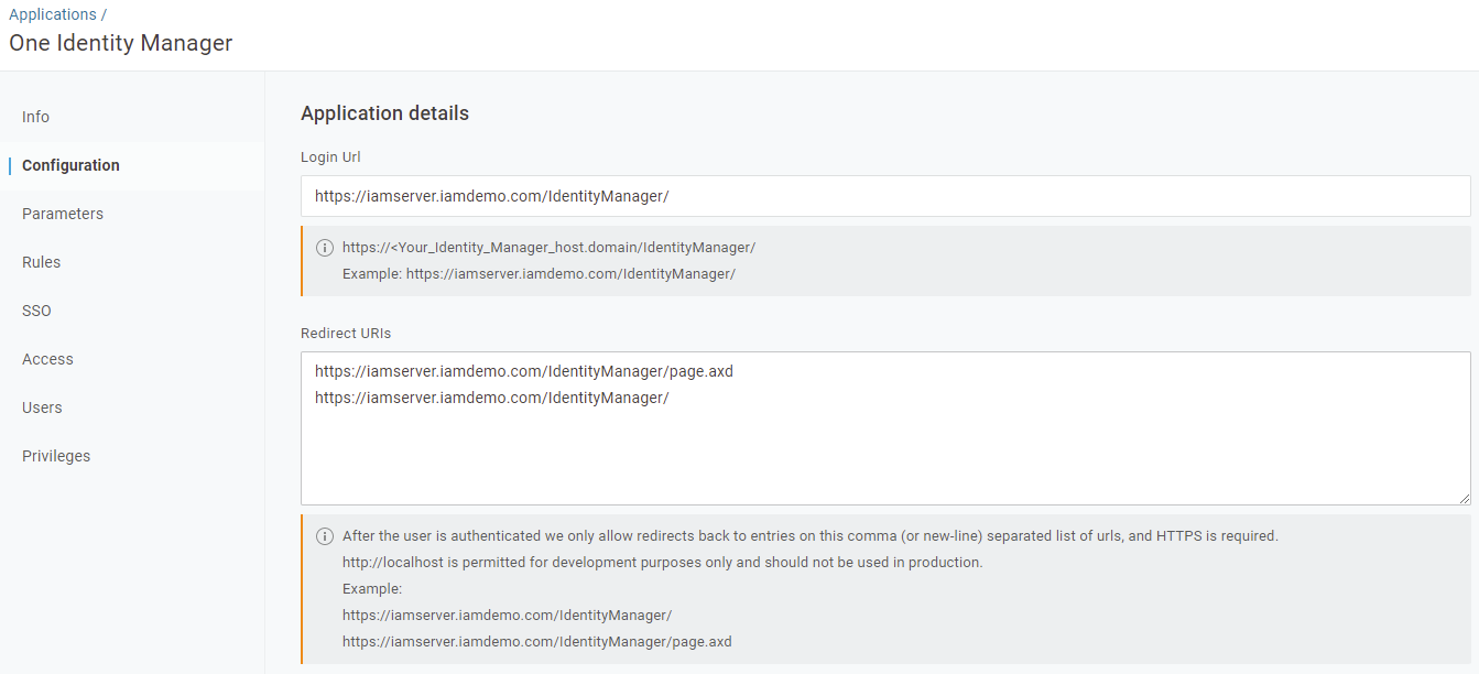 Screenshot of OneIdentity Manager Configuration Tab