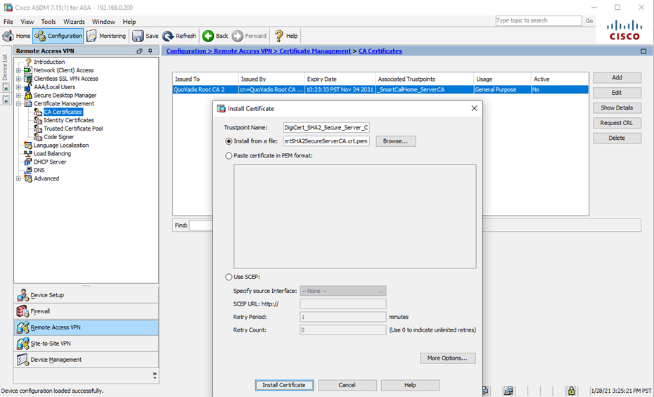 screenshot of Cisco ASDM