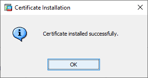 screenshot of certificate installation success confirmation