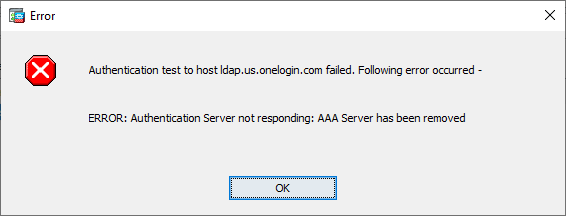 screenshot of 'ERROR: Authentication Server not responding' popup