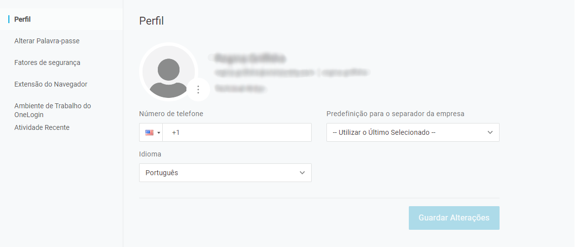 Screenshot of the User Profile in Portugese