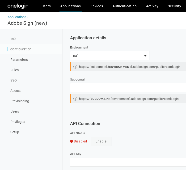 Adobe Sign Configuration tab