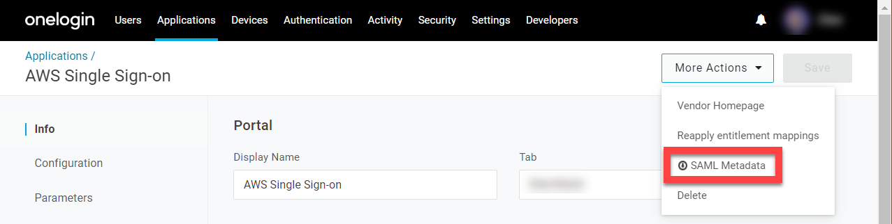 AWS Single Sign-on - Download SAML metadata (screenshot)