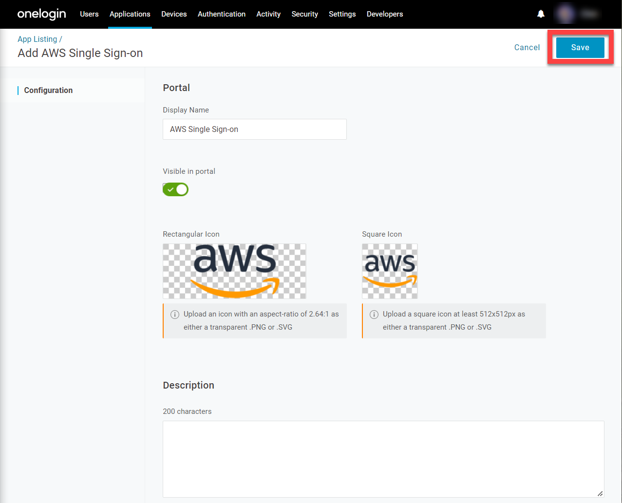 New Application - AWS Single Sign-on (screenshot)
