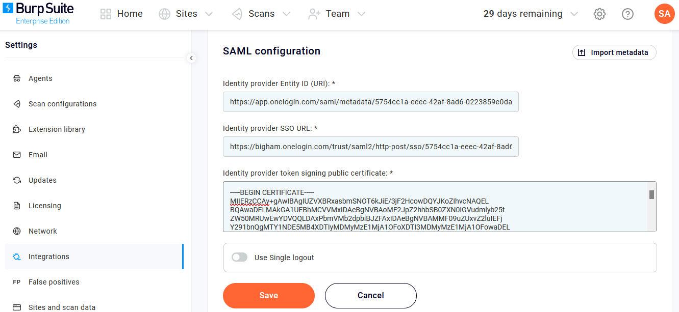 Burp Suite - SAML configuration