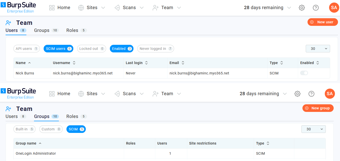 Burp Suite - Users and Groups