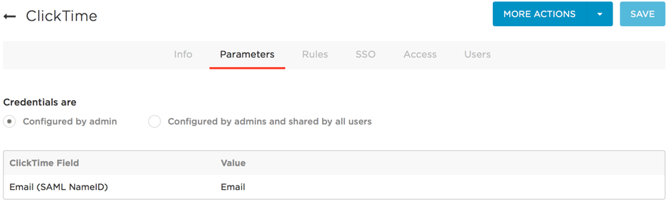 Adaptive Insights Parameters tab