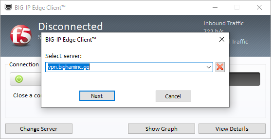 BIG-IP Edge Client: Select server
