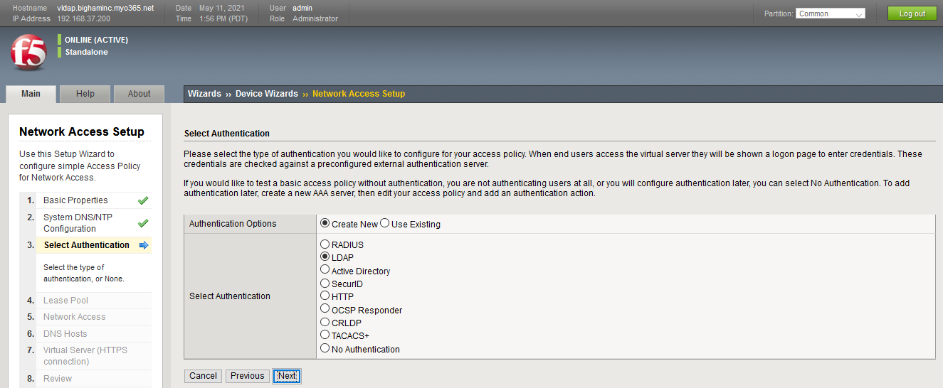 F5 Network Access: Select Authentication