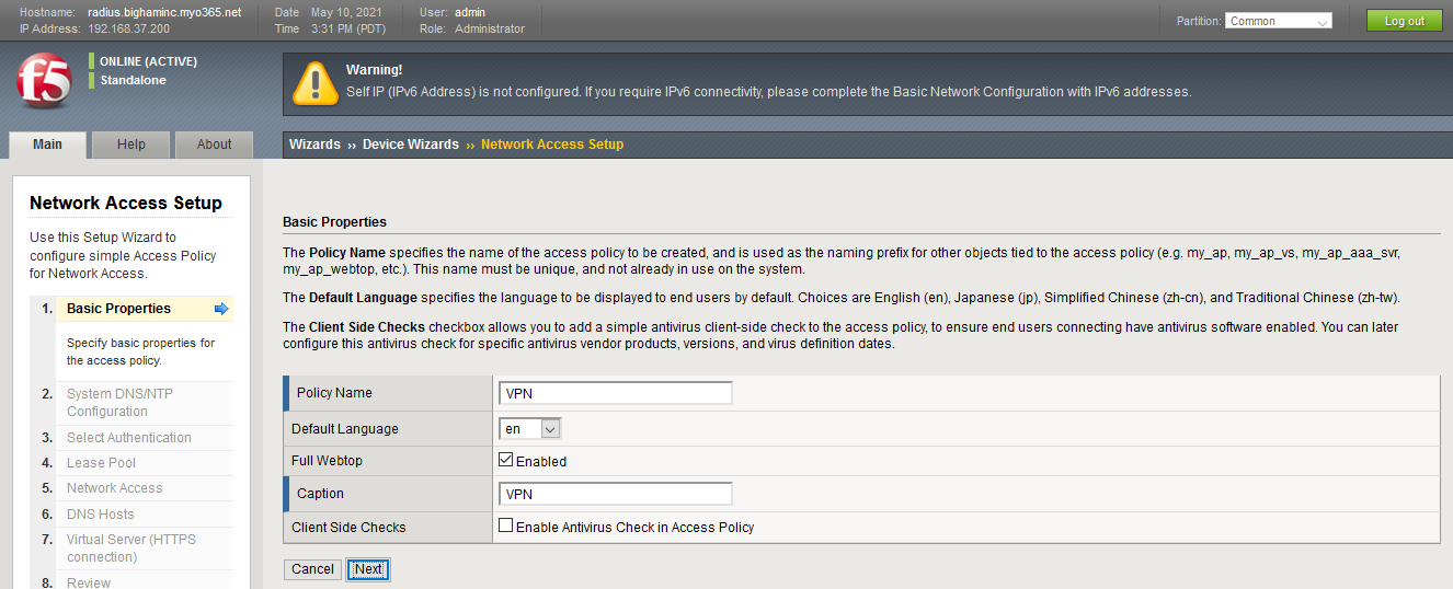 F5 Network Access: Basic Properties