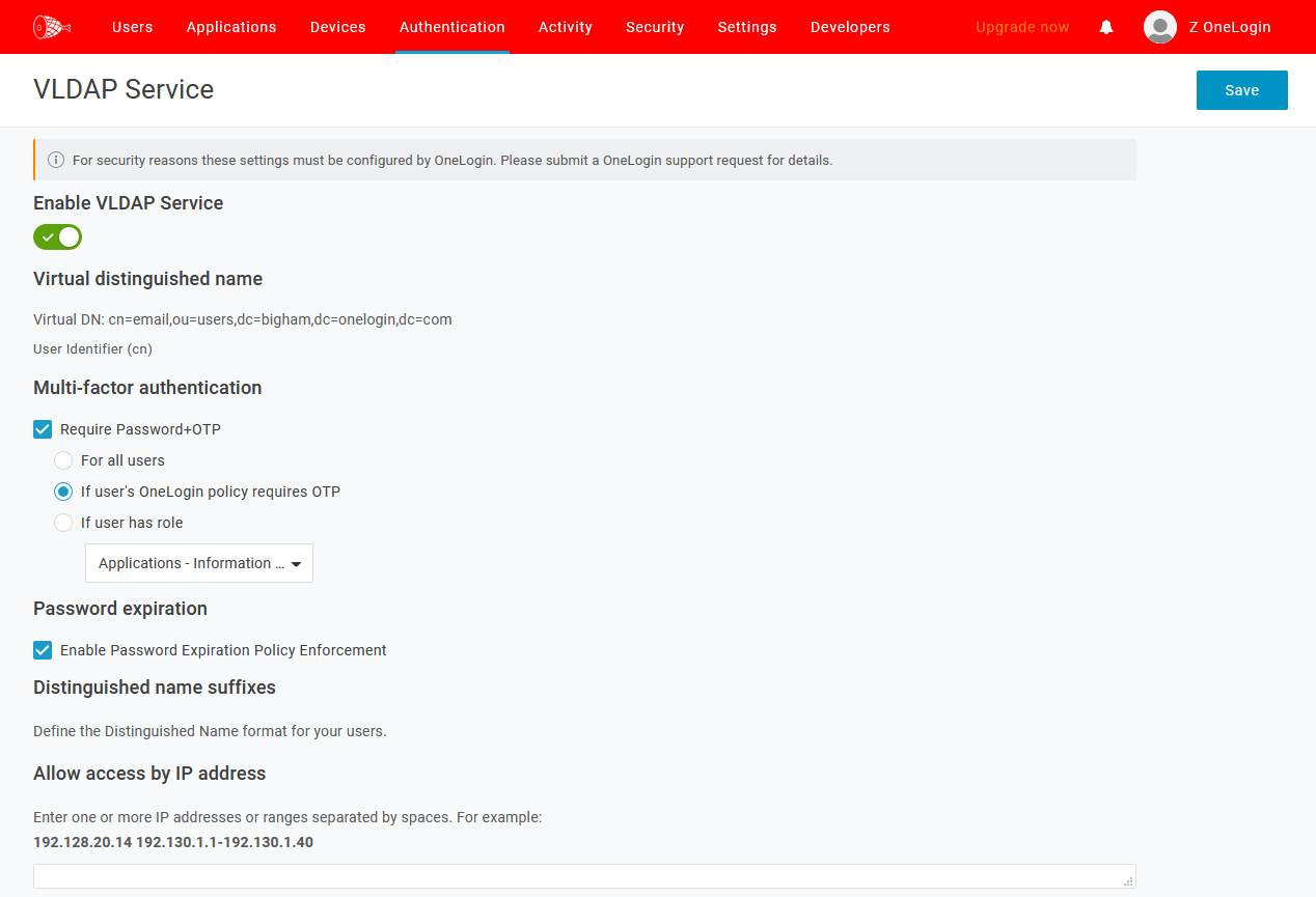 Authentication: VLDAP config