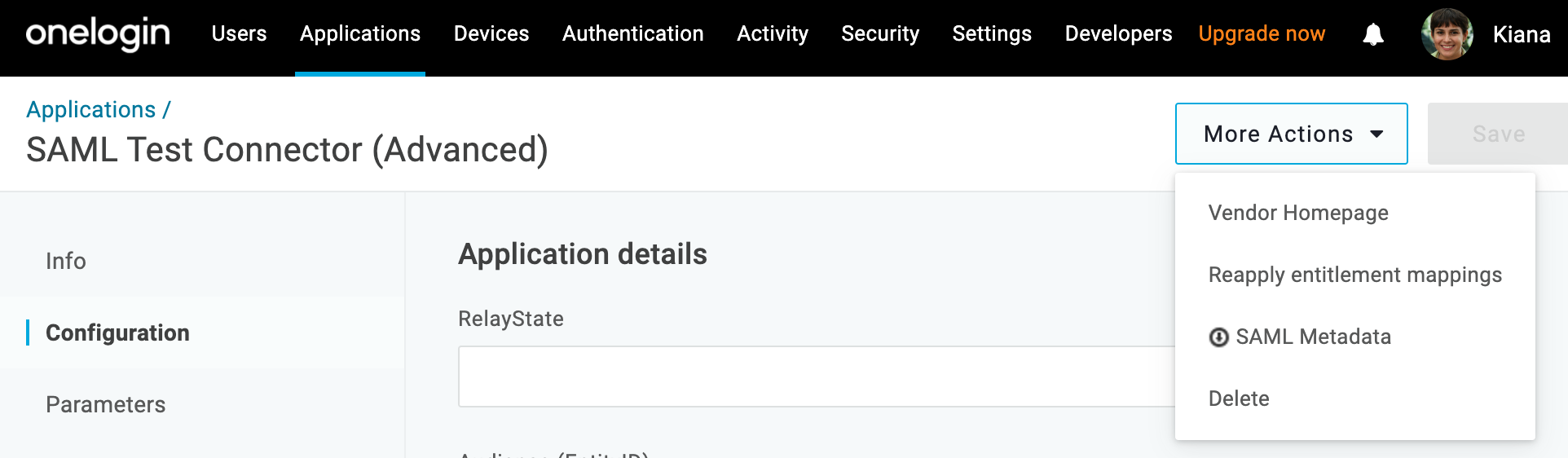 OneLogin - Download SAML metadata (screenshot)