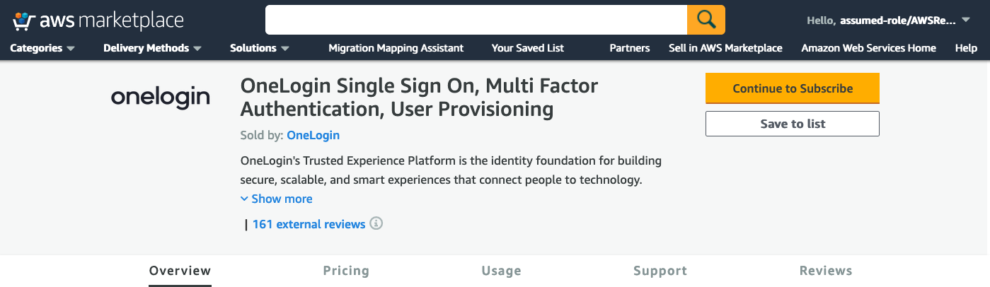 AWS Marketplace - OneLogin (screenshot)