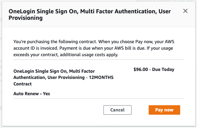 AWS Marketplace - OneLogin Contract (screenshot)