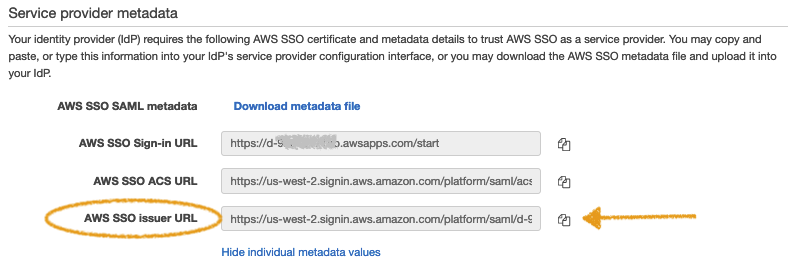 AWS Control Tower - SSO issuer URL (screenshot)