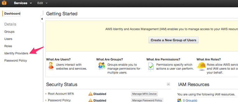 AWS - Identity Providers (screenshot)