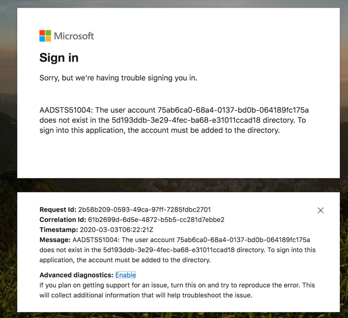 Microsoft Sign in issue